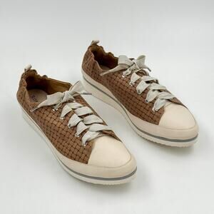 Ron White Comfort Woven Leather Sneakers Italy Ribbon Lace Cream EU 37 US 6.5